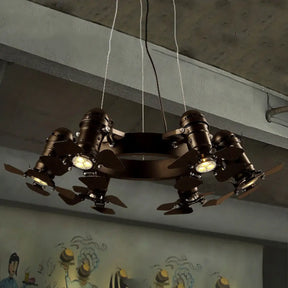 Vintage Style Chandelier Light Fixture - Metallic Black Finish Shaded 6 Lights Hanging Design