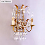 Vintage Style Clear Crystal Beaded Sconce Wall Lamp With Brass Finish - Ideal For Bedroom