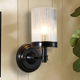 Vintage Style Clear Ribbed Glass Cylinder Wall Lamp - Black/Gold Finish Sconce Fixture For Living