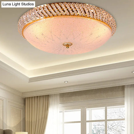 Vintage Style Crystal Ceiling Lamp With 4 Golden Bulbs - Bedroom Bowl Light Frosted Glass Diffuser