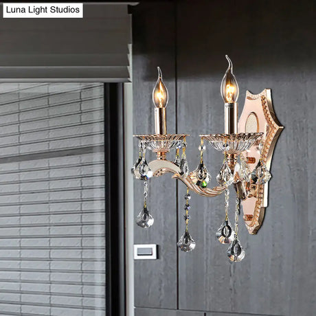 Vintage Style Crystal Clear Bare Bulb Sconce Light Fixture - Gold Finish Wall Mount