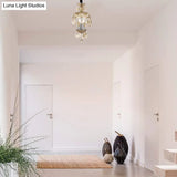 Vintage Style Crystal Teardrop Pendant Light With Amber Glass Shade - 4-Light Ceiling Fixture