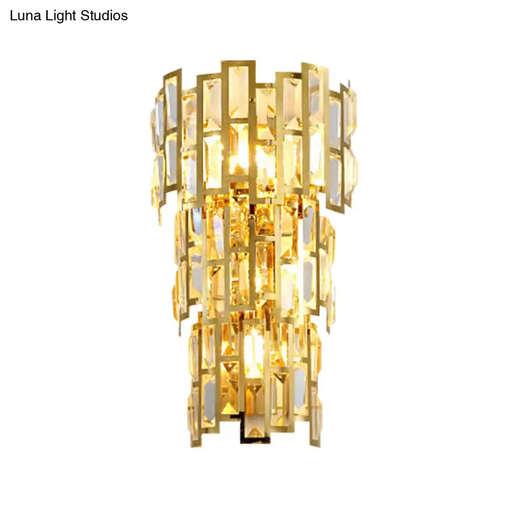 Vintage-Style Crystal Tiered Wall Sconce: Gold Finish 3/5 Lights Living Room Lamp
