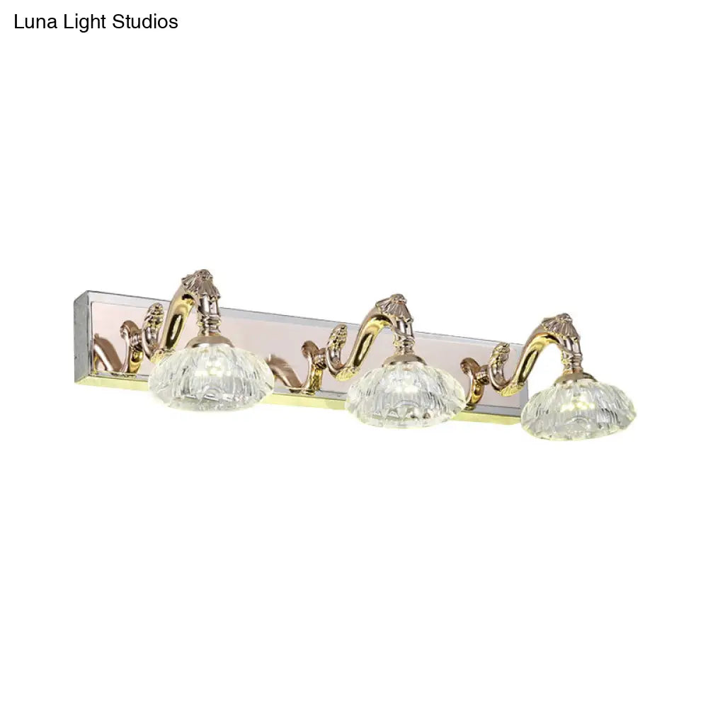 Vintage Style Crystal Vanity Wall Lamp In Gold Finish With 2/3/4 Clear Heads 13/18 Wide