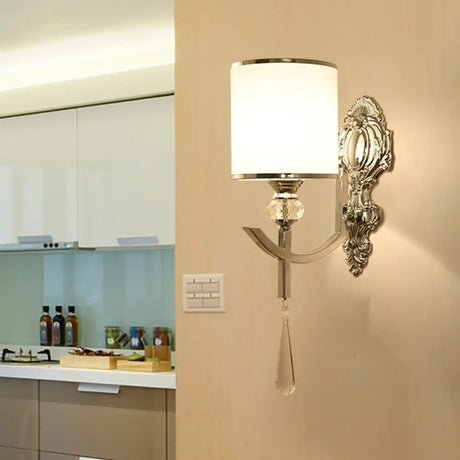 Vintage Style Cylinder Wall Sconce With Carved Backplate - Corridor Lighting In Chrome 1 /