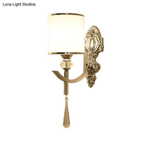 Vintage Style Cylinder Wall Sconce With Carved Backplate - Corridor Lighting In Chrome