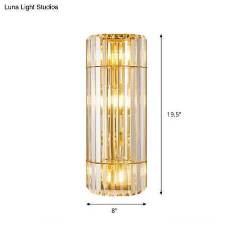 Vintage Style Cylindrical Crystal Sconce Lighting - Wall Mounted Lamp For Hallway Golden Finish