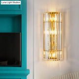 Vintage Style Cylindrical Crystal Sconce Lighting - Wall Mounted Lamp For Hallway Golden Finish