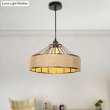 Vintage Style Drum Shade Rope Pendant Ceiling Light In Black For Coffee Shops