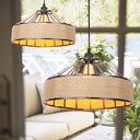 Vintage Style Drum Shade Rope Pendant Ceiling Light In Black For Coffee Shops / B