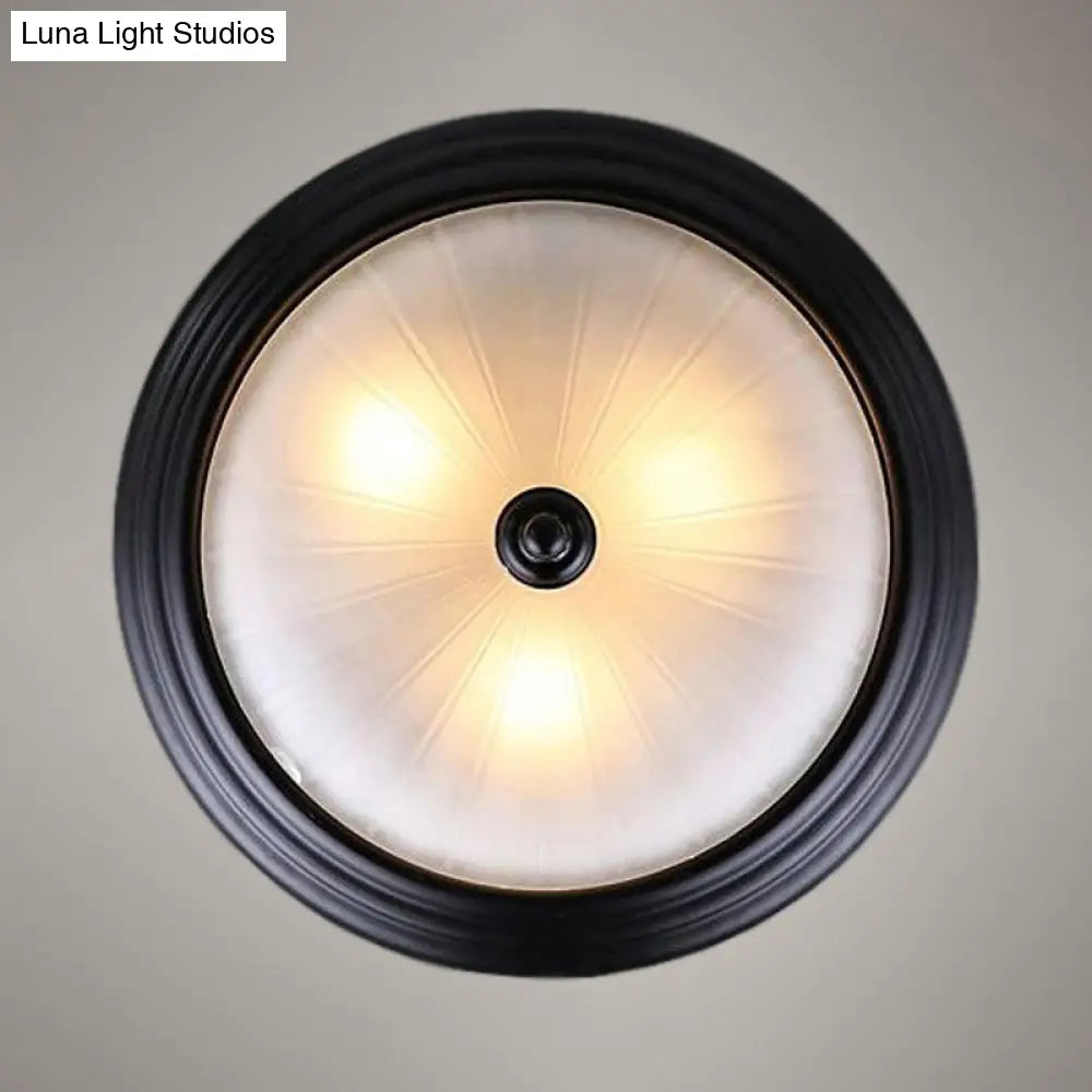 Vintage Style Frosted Glass Flush Mount Bowl Light Fixture For Hallways With Ribbed Design And 2