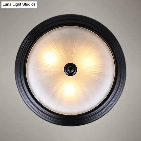 Vintage Style Frosted Glass Flush Mount Bowl Light Fixture For Hallways With Ribbed Design And 2