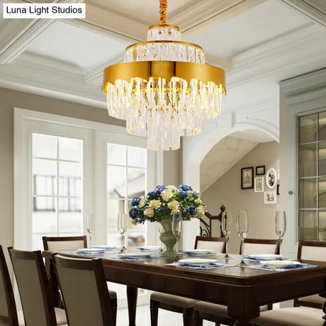 Vintage Style Gold Crystal Chandelier – Layered Light Fixture For Dining Room (17’’/23’’)