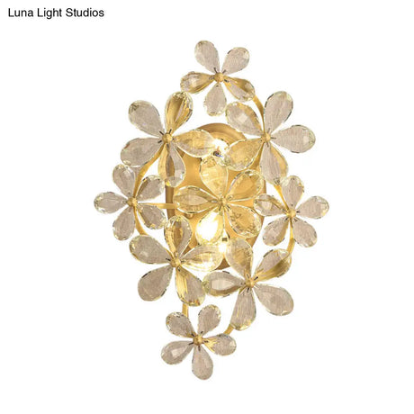 Vintage Style Gold Crystal Flower Wall Sconce - Bedroom Lamp