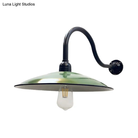 Vintage-Style Green Metallic Sconce Lighting For Dining Room - 1 Head Saucer Wall Light 12/14 Width