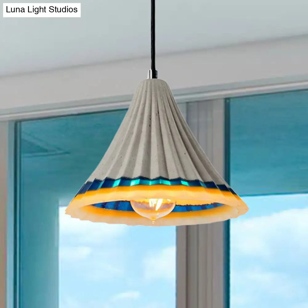 Vintage Style Grey Cement Scalloped Hanging Light For Dining Rooms - 1-Light Ceiling Lamp