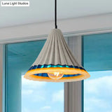 Vintage Style Grey Cement Scalloped Hanging Light For Dining Rooms - 1-Light Ceiling Lamp