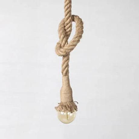Vintage Style Hemp Rope Pendant Light Fixture For Restaurants - Beige Color Open Bulb 1 Head