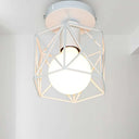 Vintage Style Iron Ceiling Fixture With Hexagon Cage Shade And 1 Bulb Perfect For Balcony In