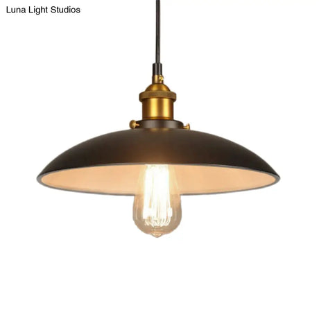 Vintage Style Iron Pendant Lighting For Restaurants - Bowl Shade 1 Light Black Finish Sizes: 12’/16