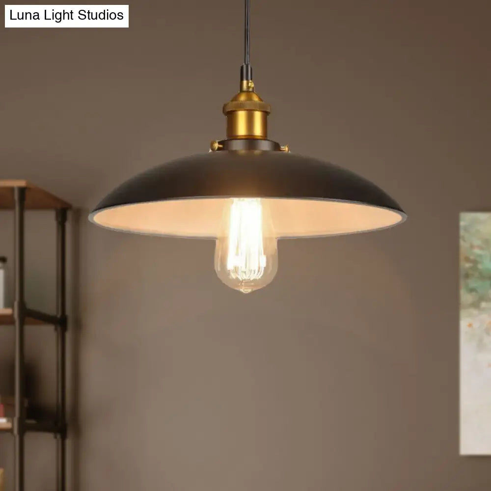 Vintage Style Iron Pendant Lighting For Restaurants - Bowl Shade 1 Light Black Finish Sizes: 12’/16