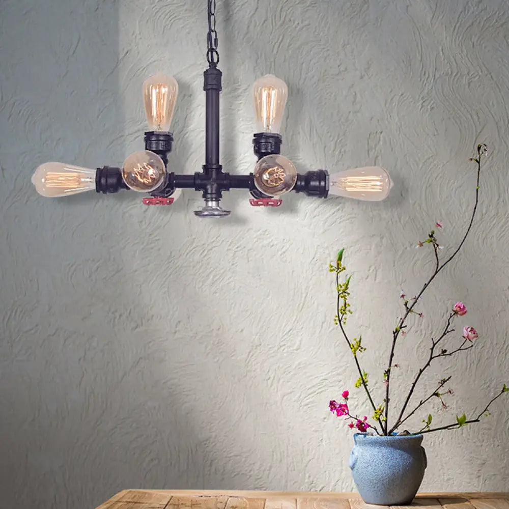 Vintage Style Island Pendant Light - 8 Head Bare Bulb Ceiling Fixture Bronze/Black Metal For Living