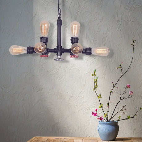 Vintage Style Island Pendant Light - 8 Head Bare Bulb Ceiling Fixture Bronze/Black Metal For Living