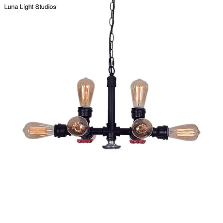 Vintage Style Island Pendant Light - 8 Head Bare Bulb Ceiling Fixture Bronze/Black Metal For Living