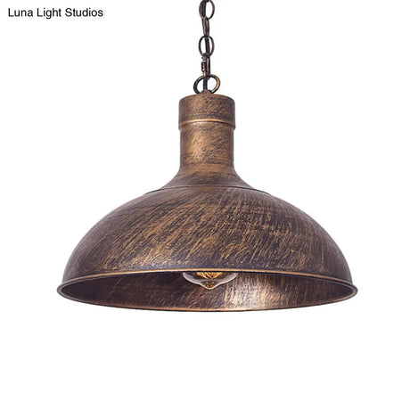 Vintage Style Metal Aged Brass/Black Pendant Lighting For Balcony - 1 Light Dome Shade Ceiling Lamp