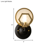 Vintage Style Metal Geometric Wall Sconce Light With Water Glass Shade - Black Finish