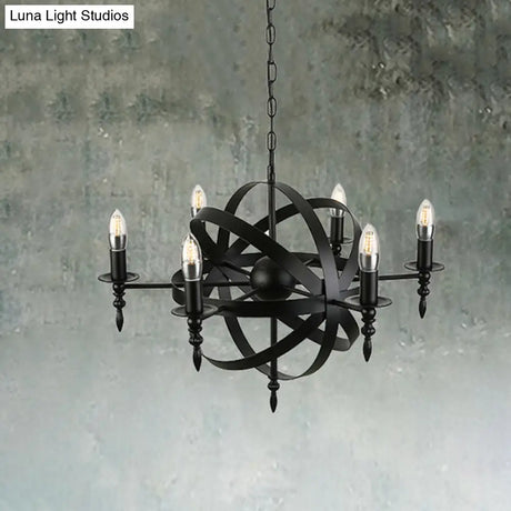 Vintage Style Metal Pendant Light With Candle Design - Orbit Cage Indoor Chandelier (6/8 Lights) In