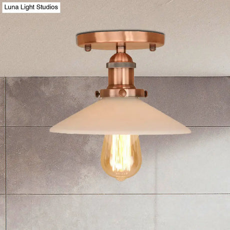 Vintage Style Metal Semi-Flush Mount Ceiling Light With Conical Shape - 1 Fixture In Bronze/Brass