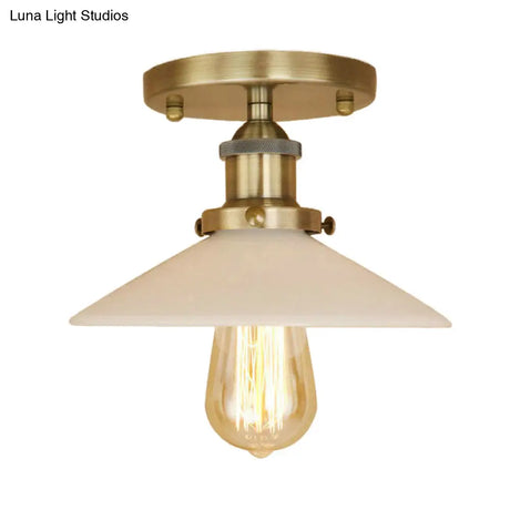 Vintage Style Metal Semi-Flush Mount Ceiling Light With Conical Shape - 1 Fixture In Bronze/Brass