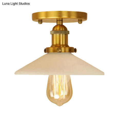 Vintage Style Metal Semi-Flush Mount Ceiling Light With Conical Shape - 1 Fixture In Bronze/Brass
