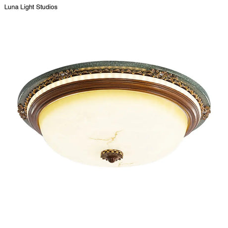 Vintage Style Opaline Glass Led Dome Flush Mount Ceiling Light In Brown - 14’/16’/20’ Width