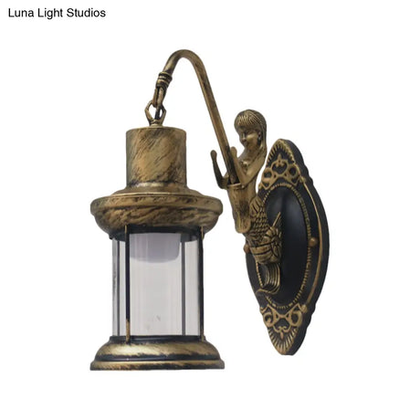 Vintage Style Outdoor Wall Lamp - Clear Glass Sconce Light Black/Bronze/Copper Kerosene 1-Light