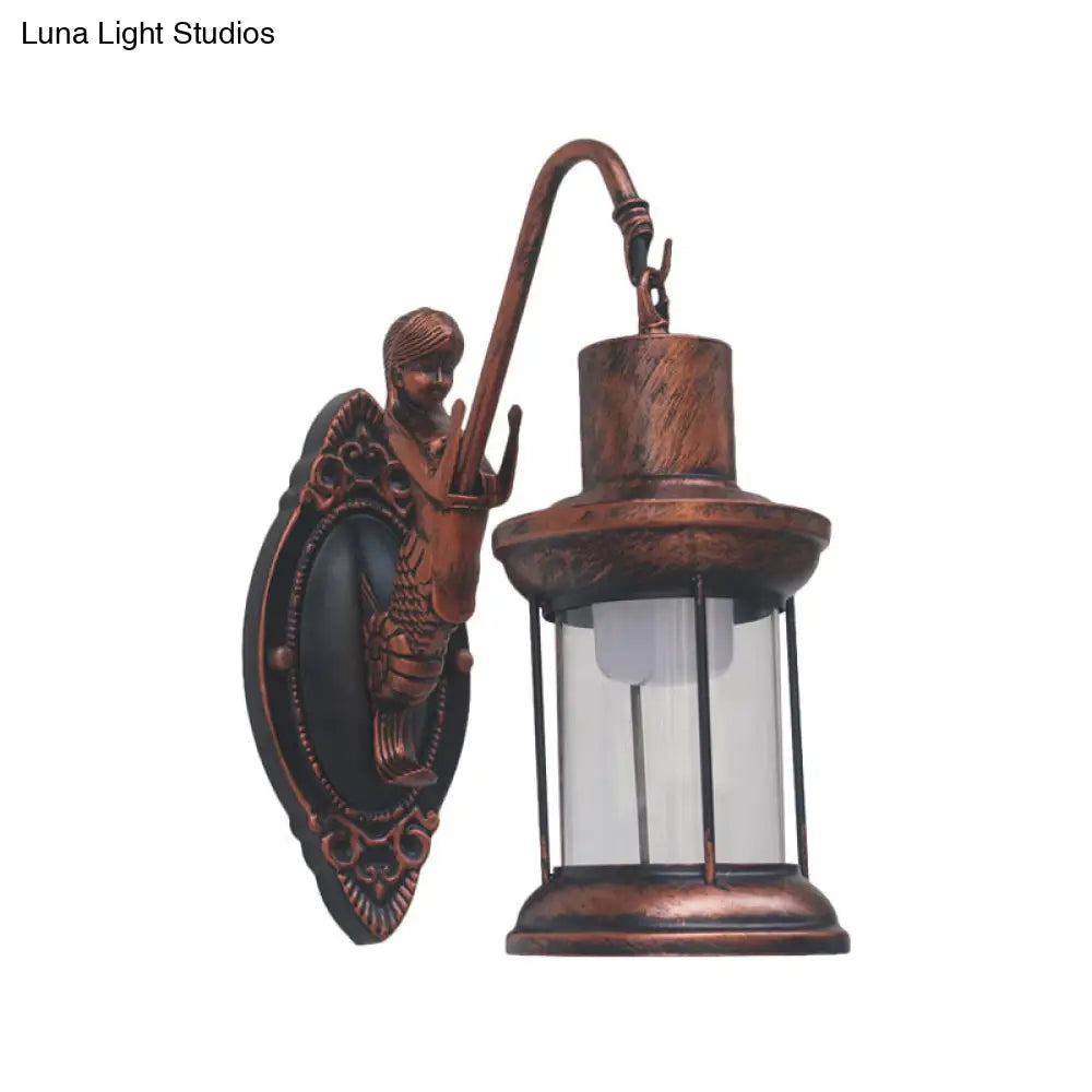 Vintage Style Outdoor Wall Lamp - Clear Glass Sconce Light Black/Bronze/Copper Kerosene 1-Light