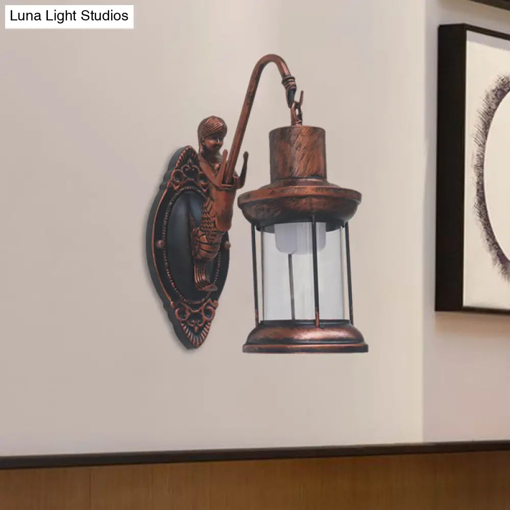 Vintage Style Outdoor Wall Lamp - Clear Glass Sconce Light Black/Bronze/Copper Kerosene 1-Light