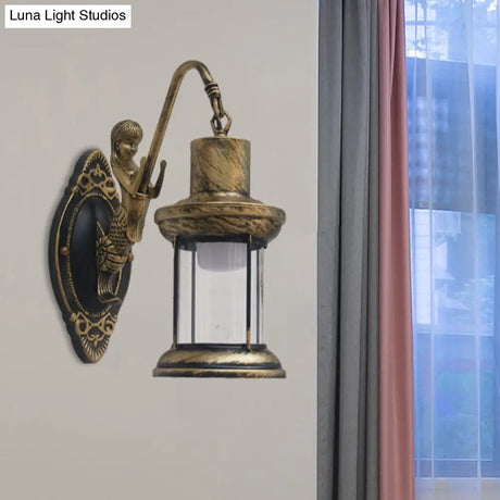 Vintage Style Outdoor Wall Lamp - Clear Glass Sconce Light Black/Bronze/Copper Kerosene 1-Light