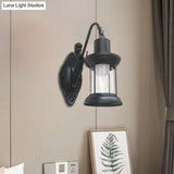 Vintage Style Outdoor Wall Lamp - Clear Glass Sconce Light Black/Bronze/Copper Kerosene 1-Light