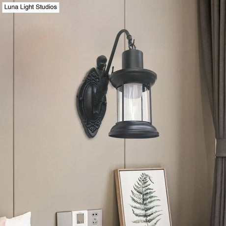 Vintage Style Outdoor Wall Lamp - Clear Glass Sconce Light Black/Bronze/Copper Kerosene 1-Light
