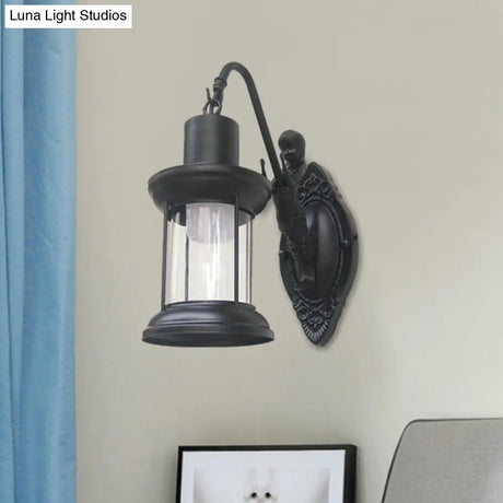 Vintage Style Outdoor Wall Lamp - Clear Glass Sconce Light Black/Bronze/Copper Kerosene 1-Light