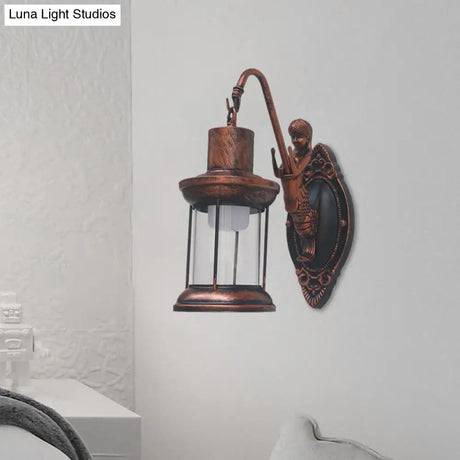 Vintage Style Outdoor Wall Lamp - Clear Glass Sconce Light Black/Bronze/Copper Kerosene 1-Light