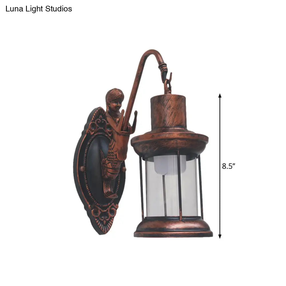 Vintage Style Outdoor Wall Lamp - Clear Glass Sconce Light Black/Bronze/Copper Kerosene 1-Light