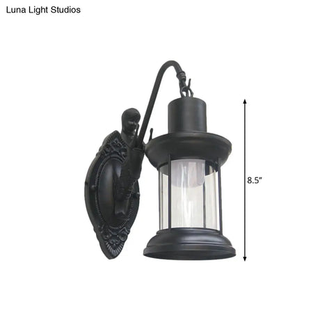 Vintage Style Outdoor Wall Lamp - Clear Glass Sconce Light Black/Bronze/Copper Kerosene 1-Light