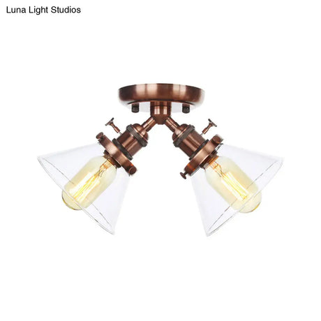 Vintage Style Restaurant Ceiling Light Fixture - 2 Heads Black/Bronze Semi Flush Mount -
