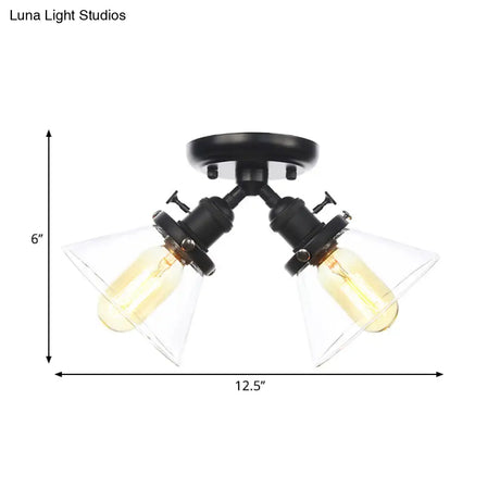 Vintage Style Restaurant Ceiling Light Fixture - 2 Heads Black/Bronze Semi Flush Mount -