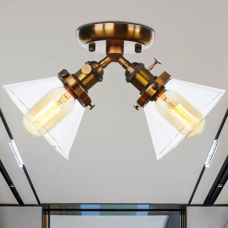 Vintage Style Restaurant Ceiling Light Fixture - 2 Heads Black/Bronze Semi Flush Mount -