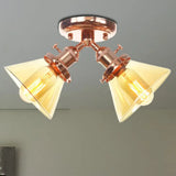 Vintage Style Restaurant Ceiling Light Fixture - 2 Heads Black/Bronze Semi Flush Mount -