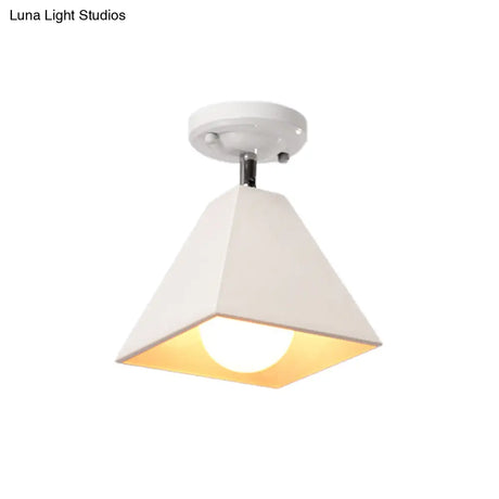 Vintage Style Semi Flush Mount Ceiling Light For Corridor - Black/White Metallic 1/3-Bulb Pyramid